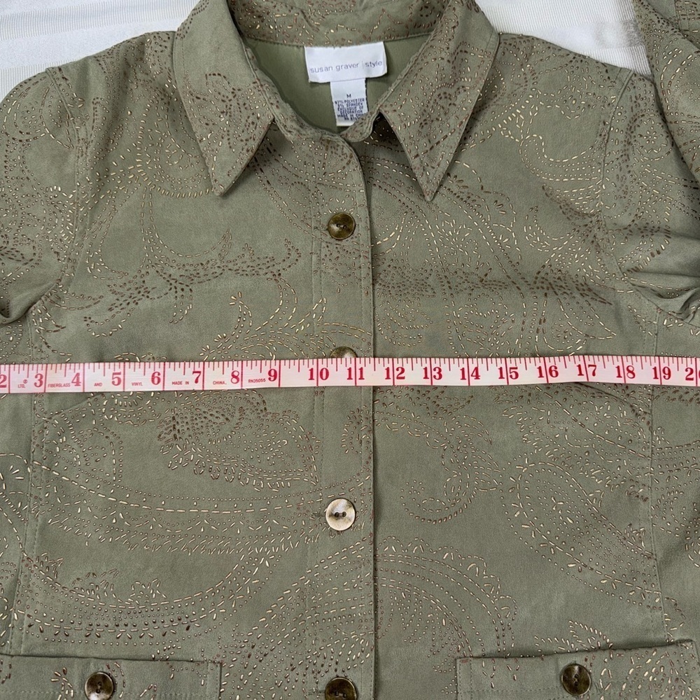 Susan Graver Sage Green Gold Embellished Utility Jacket Medium - Picture 6 of 15
